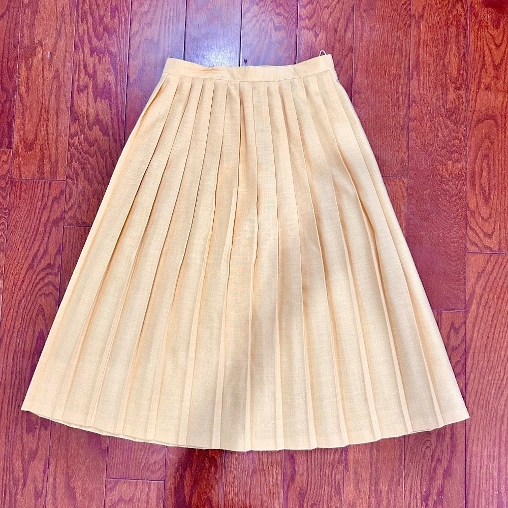 Vintage House of Fraser Yellow Pleated Skirt Tea Length Made in UK Princess Di